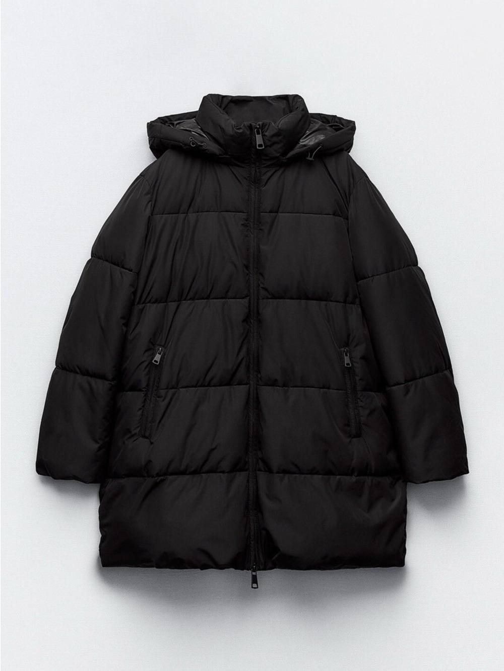 Zara Black Quilted Hooded Puffer Jacket